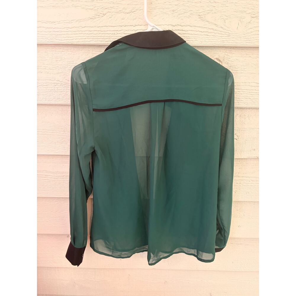 Mine Sheer Green & Black Contrast Button-Up Chiffon Blouse Medium - Picture 8 of 8